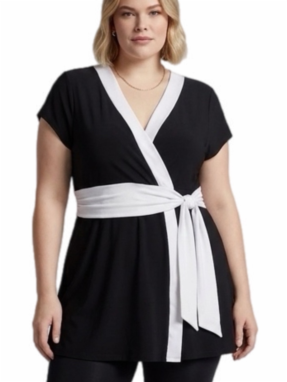 WHITE HOUSE BLACK MARKET Black/White Color-Block Tunic Top Made in USA Size XL